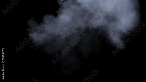 Realistic smoke burst with fire flash on alpha channel. Smoke explosion puff with ember glow dissipating. Smoke blast with fire flash