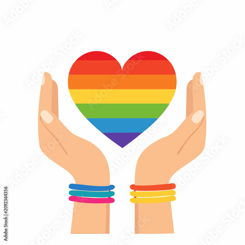 Hands Holding Rainbow Heart Symbol