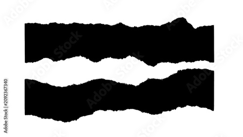 Fotografie Torn paper edges with rough deckle borders, black paper strips on white backgrou