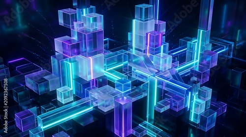 Abstract Futuristic Glass Cubes for Digital Technology Design
