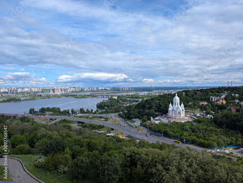Kyiv city panorama with church and Dnieper river