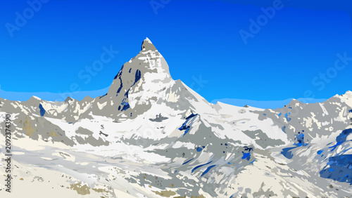 Konstfotografi Alpine mountain peak with snow covered slopes a vibrant vector illustration agai