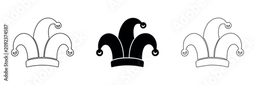 Photos Jester hat icons in outline and solid black fill for graphic design