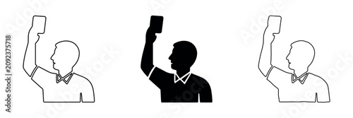 Фотография Referee showing a yellow card icon in outline and silhouette styles