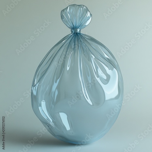 A glossy blue bag of waste contrasts with a soothing softly lit background