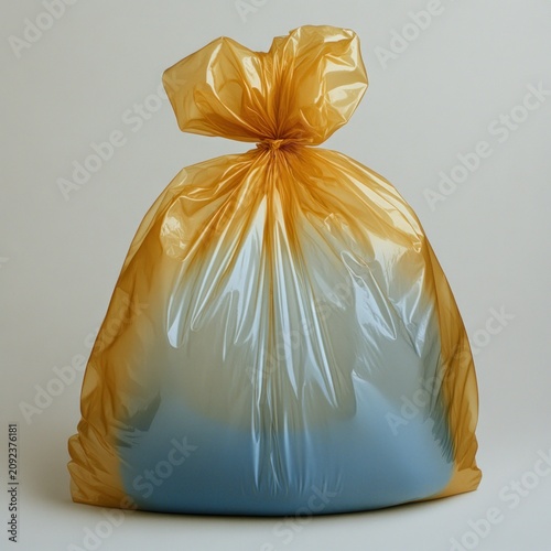 Colorful trash bag in a tidy area highlights cleanliness