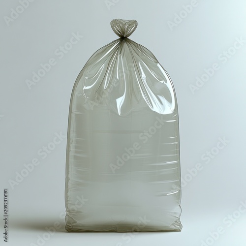 A plastic bag stands upright ready for disposal and shows waste management efforts