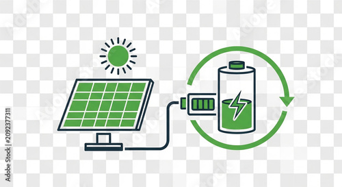 Solar Panel Charging Battery with Renewable Energy Illustration in Green Style
