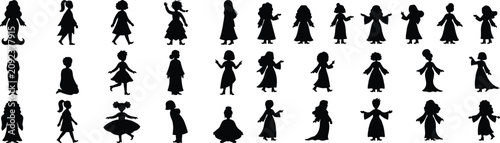 Set of halloween silhouettes for kids and adults in various poses