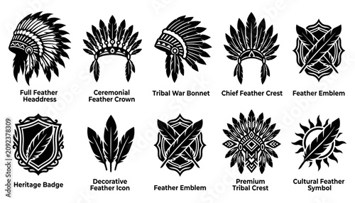 Konstfotografi Feather Headdresses and Emblems Showcasing Cultural and Tribal Designs Featuring