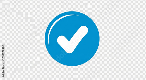 Checkmark Icon in Blue Circle on Transparent Checkered Background Vector Illustration