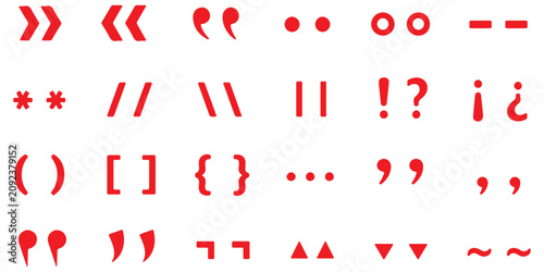Schilderij op canvas Quotation Marks and Punctuation Icon Set with Comma, Apostrophe, Parenthesis, and Speech Quote Symbols