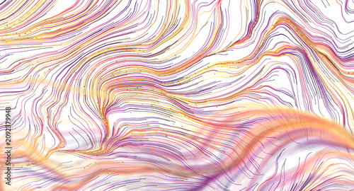 Photos Dynamic abstract background with colorful flowing lines and scattered particles,