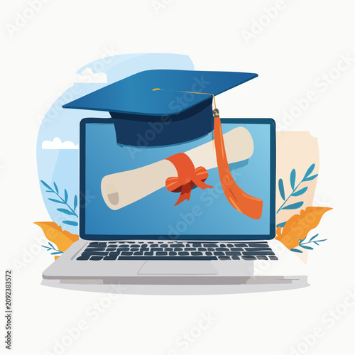 Graduation Cap and Diploma Laptop - AI Generated