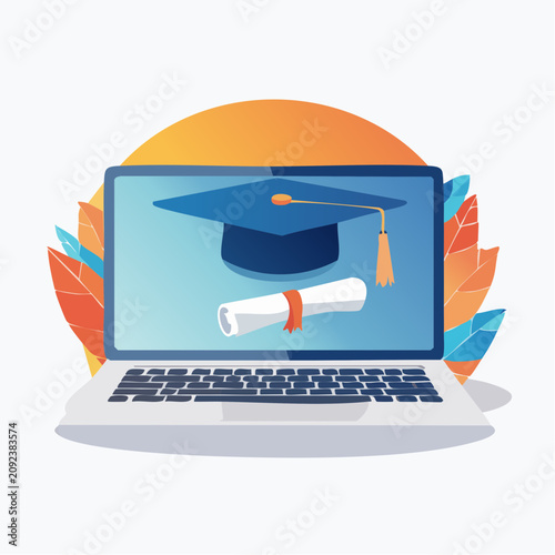 Digital Graduation Cap on Laptop - AI Generated