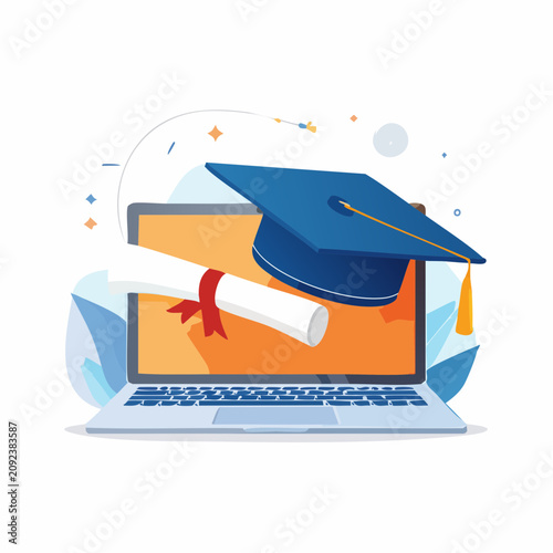 Online Graduation Laptop Icon - AI Generated