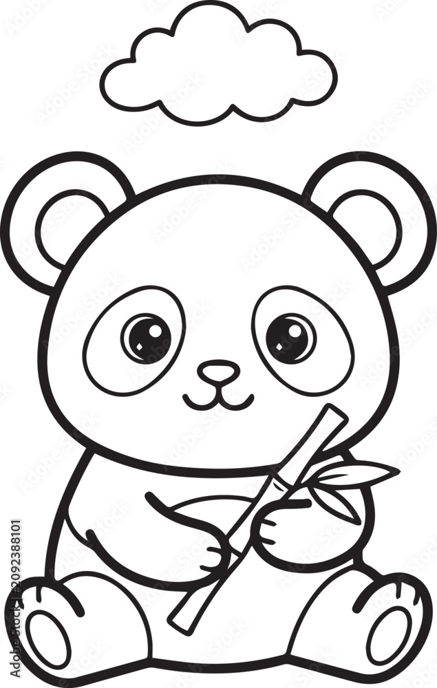Obraz premium Cute Panda Face Coloring Page – Cartoon Bear Line Art for Kids