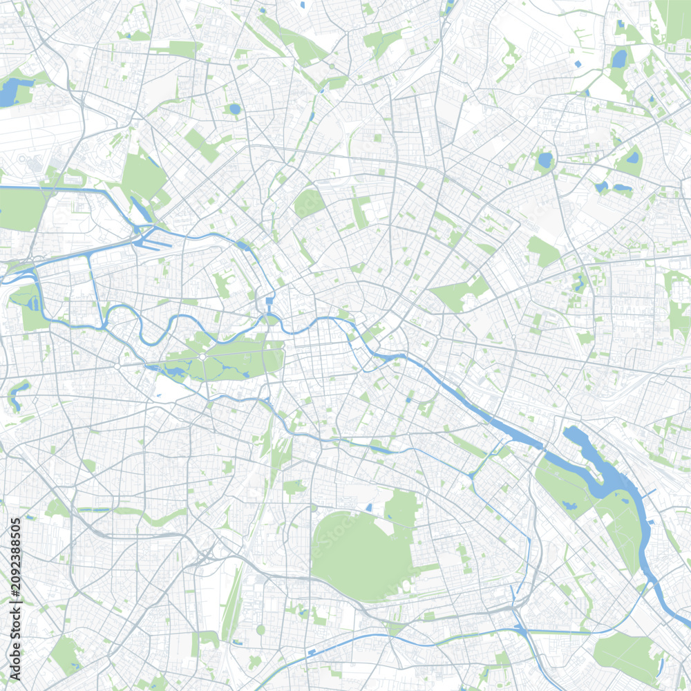 Fototapeta premium Minimal vector city map of Berlin with streets, parks and waterways