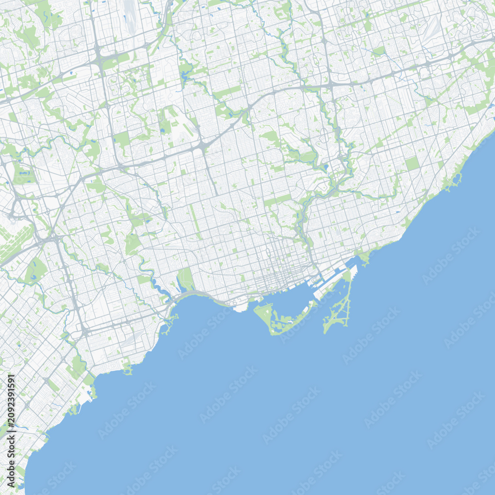 Obraz premium Minimal vector city map of Toronto with streets, parks and Lake Ontario shoreline