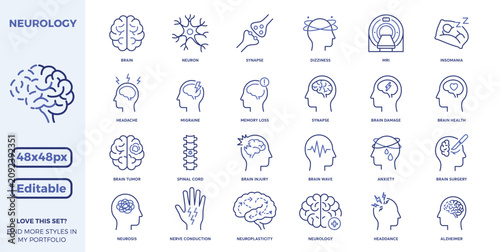 Fotografie Neurology editable stroke Brain, neuron, synapse, dizziness, MRI, insomnia, head