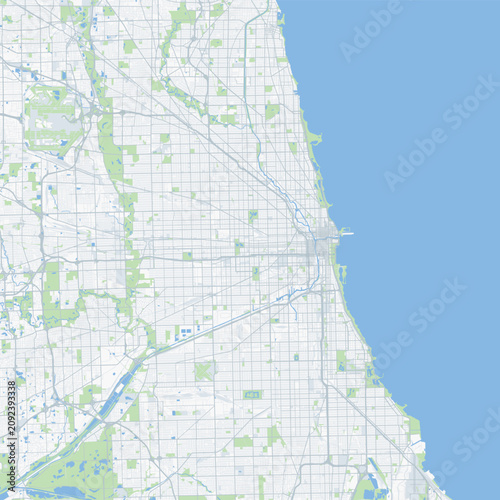 Obraz na płótnie Minimal vector city map of Chicago with streets, parks and Lake Michigan shoreli