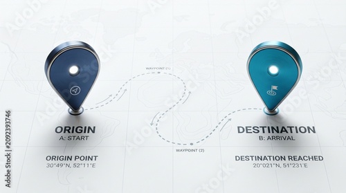 Mapping the journey from origin to destination with location pin markers