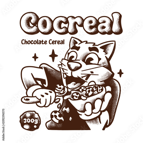 Cereals cat retro character groovy style