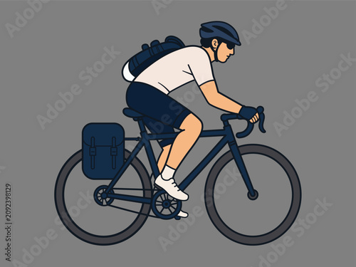 Foto Cyclist riding bicycle vector illustration, road bike courier, bikepacking cycli