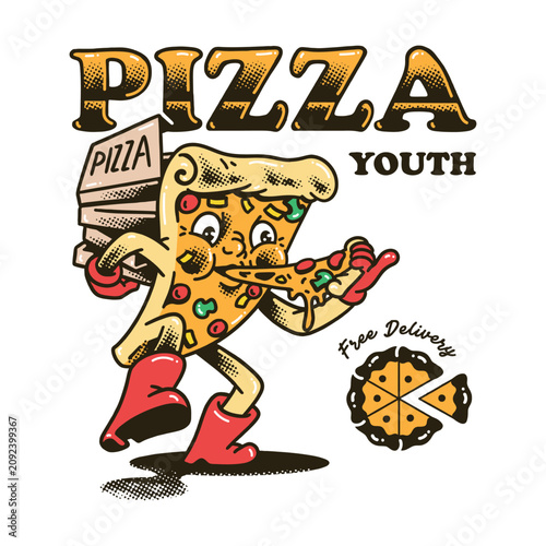 Pizza retro character groovy style