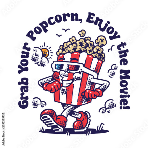 Popcorn retro character groovy style