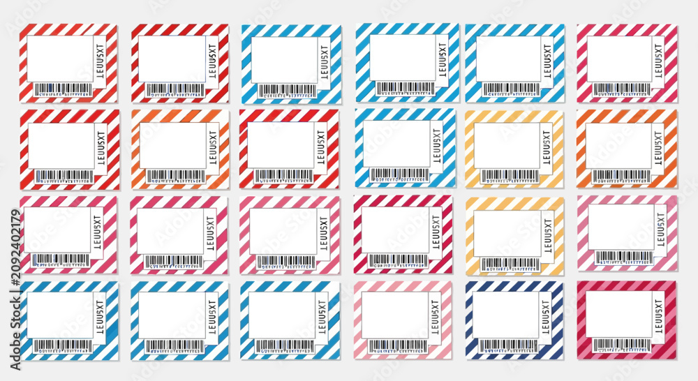 Fototapeta premium Collection of colorful bordered blank tickets or labels with barcodes