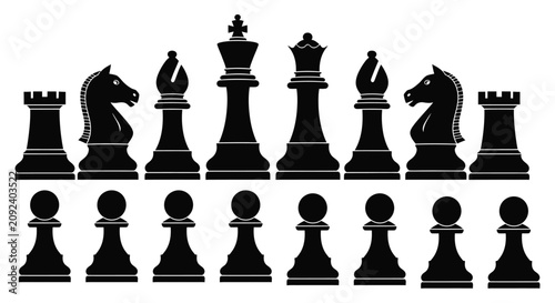 Tableau sur toile Chess Pieces Silhouette On White Background Black And White Design