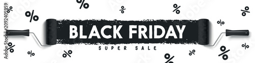 Black Friday Super Sale Paint Roller Banner Vector Illustration