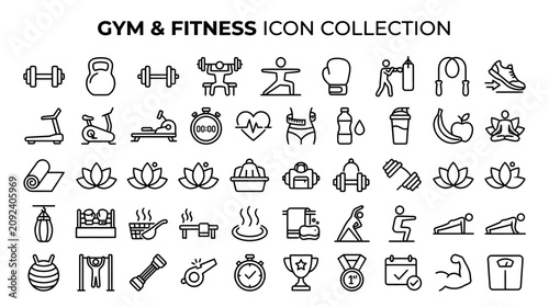 Fotografija Fitness and Gym Icon Collection: Healthy Lifestyle Symbols