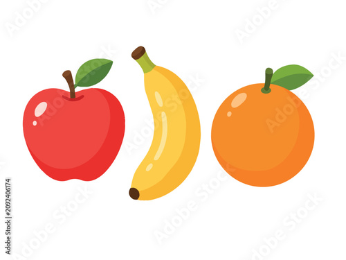 Flat Vector Illustration of Apple Banana and Orange Icons