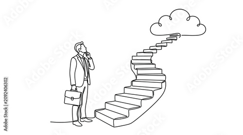 Continuous line art of businessman planning career path to success