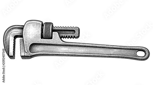 Hand Tool Wrench Metal Adjustable Crescent Wrench Close Up.