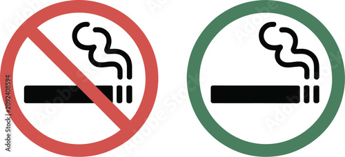 Slika na platnu Smoking Prohibition Icon vector illustration featuring red and green circle symb