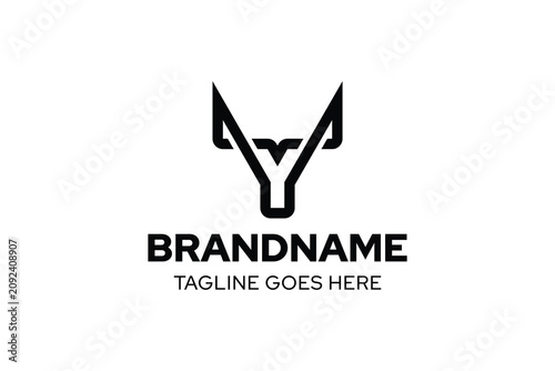 Canvastavla Letter Y Orix Horn Monoline Logo, symbolizing strength, resilience, and graceful