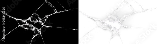 Konstfotografi Shattered glass piece on transparent background with cracks and fragments spread