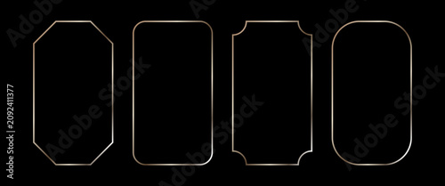 luxury gold borders for for wedding invitation. golden geometric frames in art deco style. thin line oval and rectangle set for invitation decoration. vector illustration isolated on black background.
