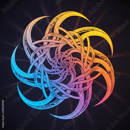 Vibrant abstract swirls of colorful neon light art.