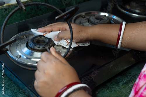 close up of gas stove oven burner in the modern kitchen appliance, home kitchen appliance of cooking concept.