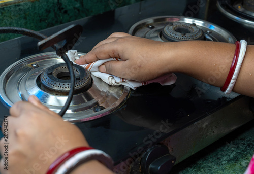 close up of gas stove oven burner in the modern kitchen appliance, home kitchen appliance of cooking concept.