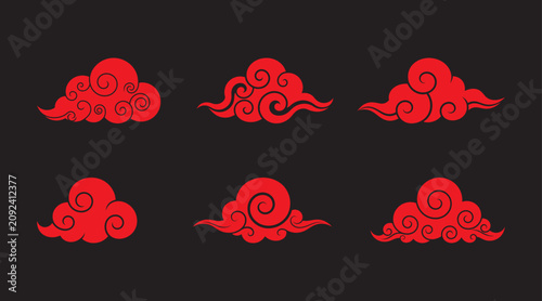 Tableau sur toile Illustration of an abstract cloud ornament carving design template