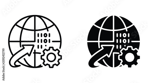 Global data processing and digital information system optimization icon
