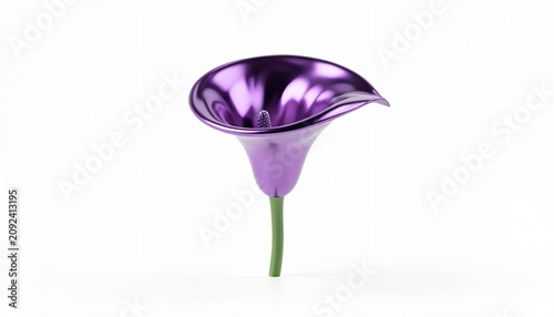 Metallic Calla Lily: A striking calla lily with a lustrous metallic purple finish and a green stem, presented in a clean, minimalist composition.