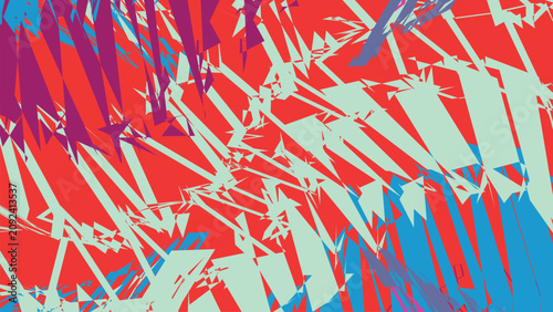 Canvas Print Abstract vector background with sharp, jagged lines and fragmented shapes in light blue and dark blue against a vibrant red backdrop, creating a chaotic and energetic composition