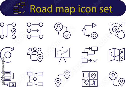 Roadmap Outline Icons Collection Linear Editable Stroke Navigation and Planning Vector Set