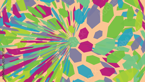 Foto Explosion of colorful geometric shapes and hexagons on a peachy background, abstract design